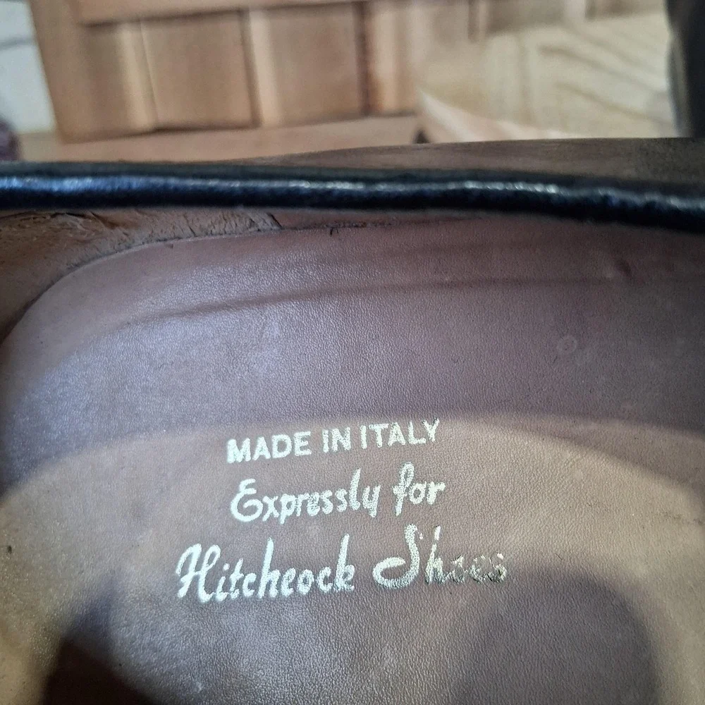 Hitchcock Shoes Mens‎ 7 5E Black Leather Penny Slip On Dress Made In Italy
